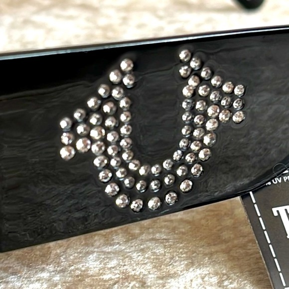 Brand New True Religion Oversized Black Square Sunglasses w/ Rhinestone Logo - Picture 3 of 16